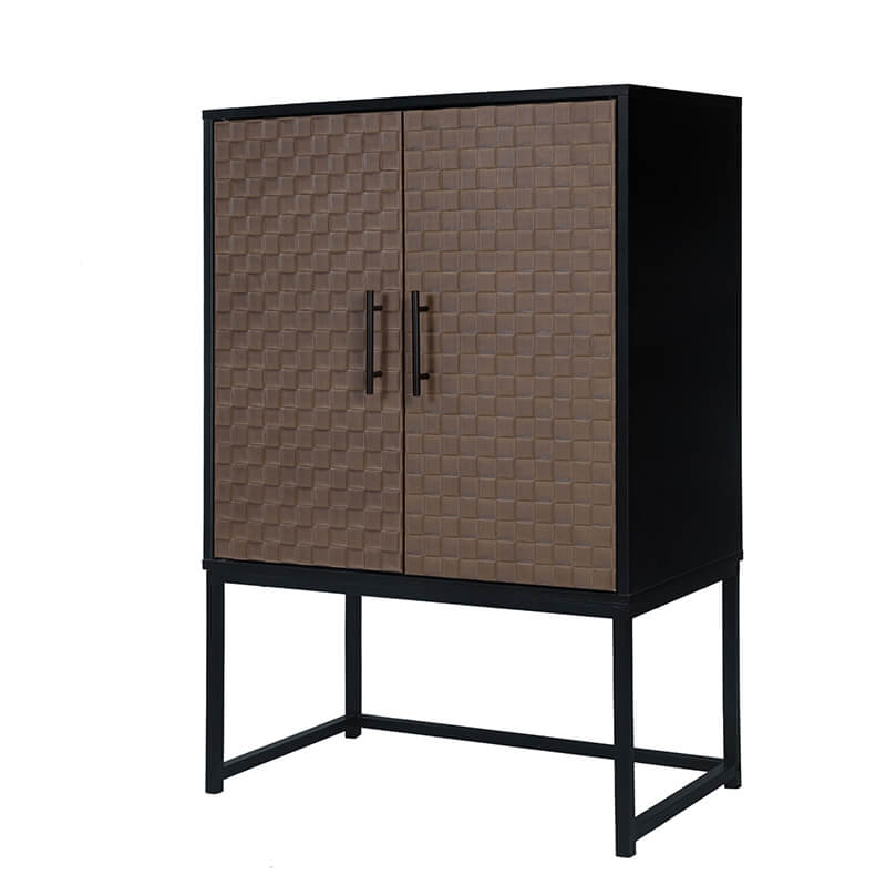 26" Black brown Embossed Leather Runway-Shaped Leatherette Finish 2-door Cabinet