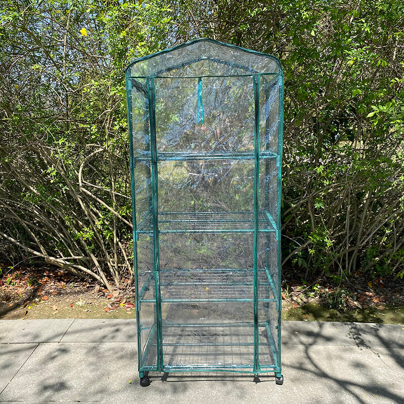 27" Transparent Mini Walk-in 4-Tiers Outdoor Greenhouse With Wheels