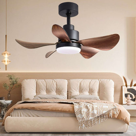 28" Black Ceiling Fan with Flush Light and 5 Reversible Blades