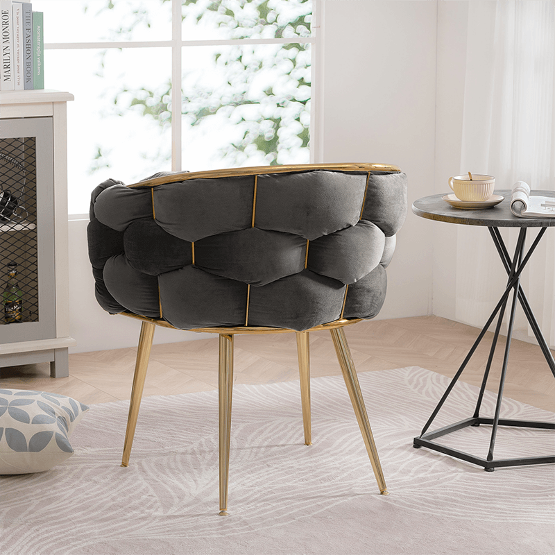 28" Black Luxury Velvet Accent Chair with Golden Metal Legs