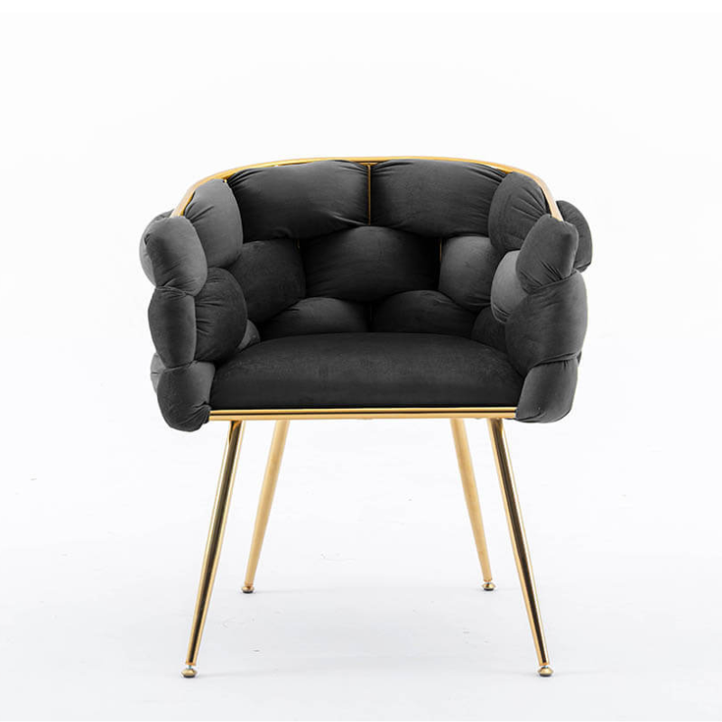 28" Black Luxury Velvet Accent Chair with Golden Metal Legs