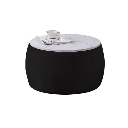 28" Black Round Ottoman Storage Coffee Table with Reversible Lid Tray