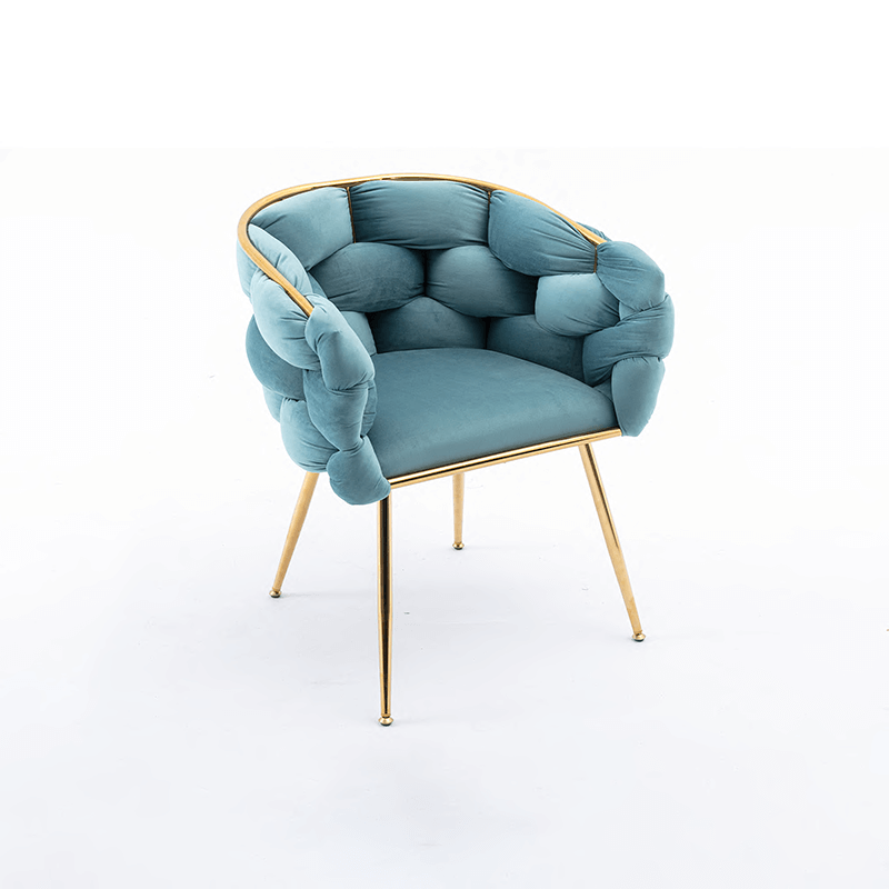 28" Blue Luxury Velvet Accent Chair with Golden Metal Legs