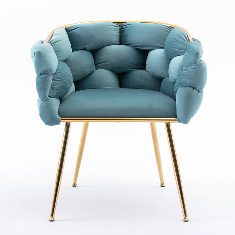 28" Blue Luxury Velvet Accent Chair with Golden Metal Legs