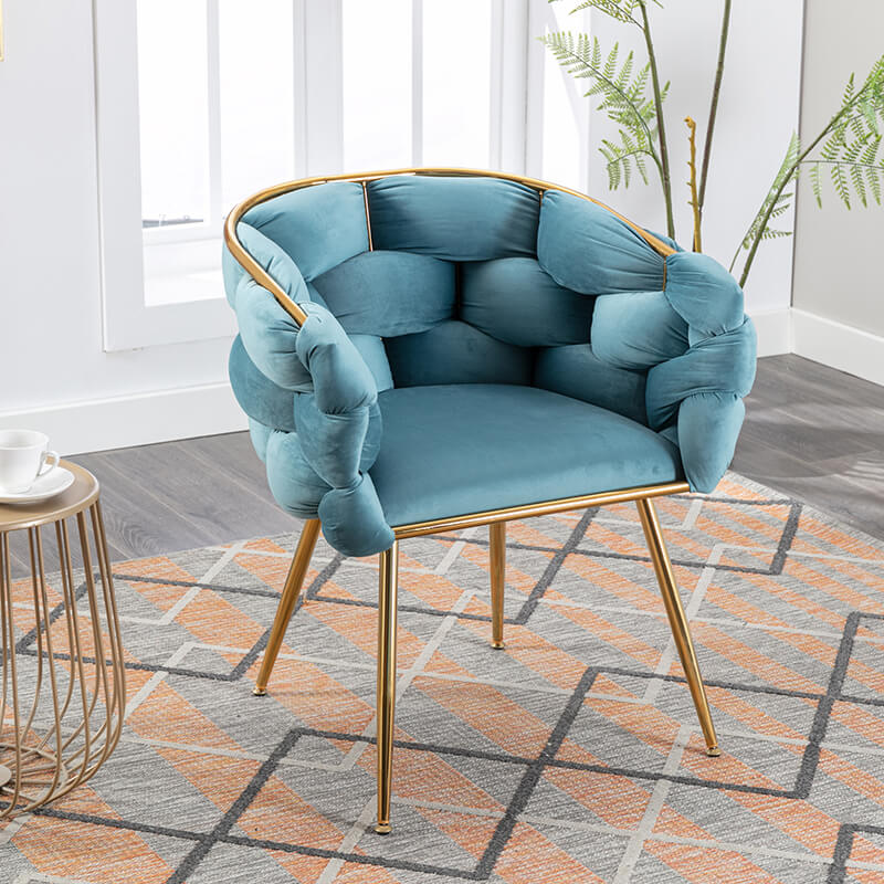 28" Blue Luxury Velvet Accent Chair with Golden Metal Legs