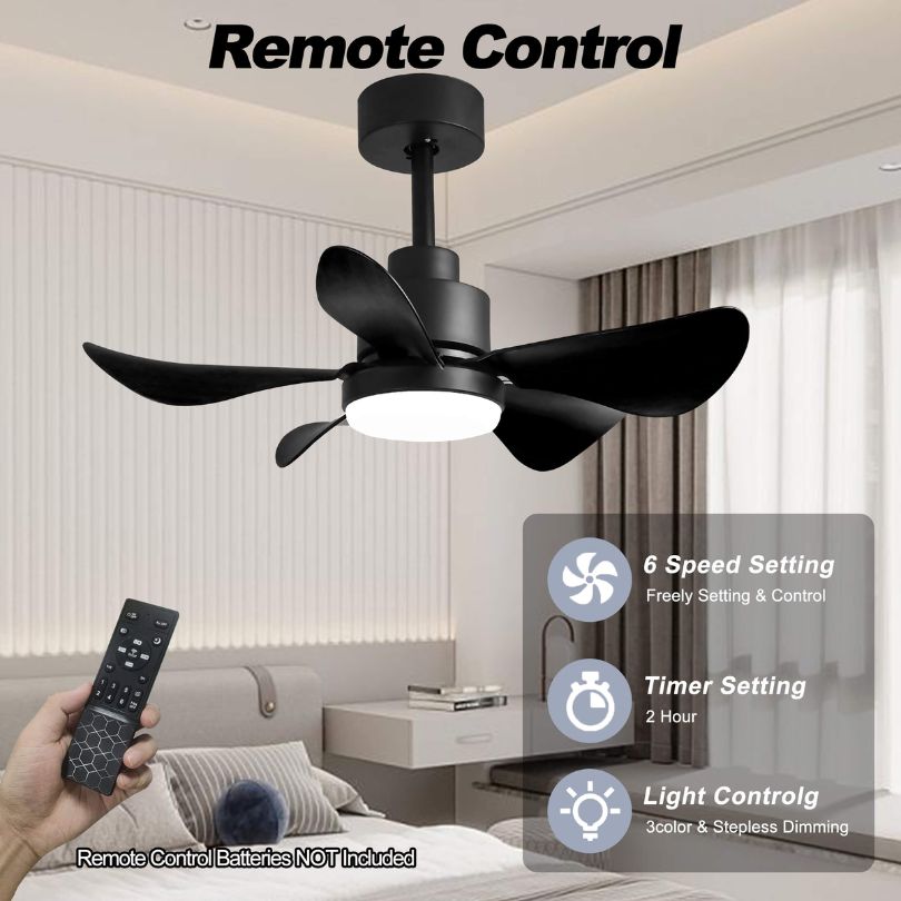 28" LED 5-Blade Black Ceiling fan