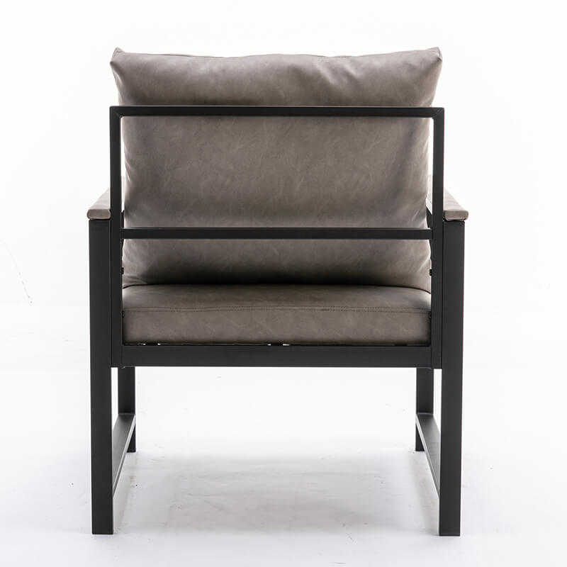 29" Modern Gray PU Leather Accent Chair with Padded Back and Black Powder Coated Metal Frame