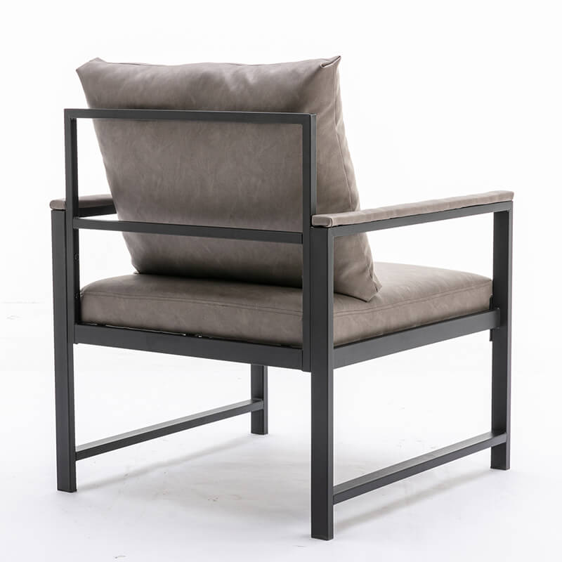 29" Modern Gray PU Leather Accent Chair with Padded Back and Black Powder Coated Metal Frame