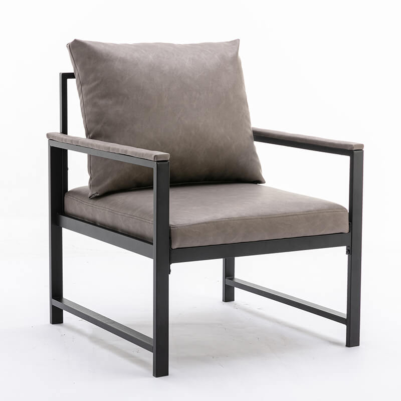 29" Modern Gray PU Leather Accent Chair with Padded Back and Black Powder Coated Metal Frame