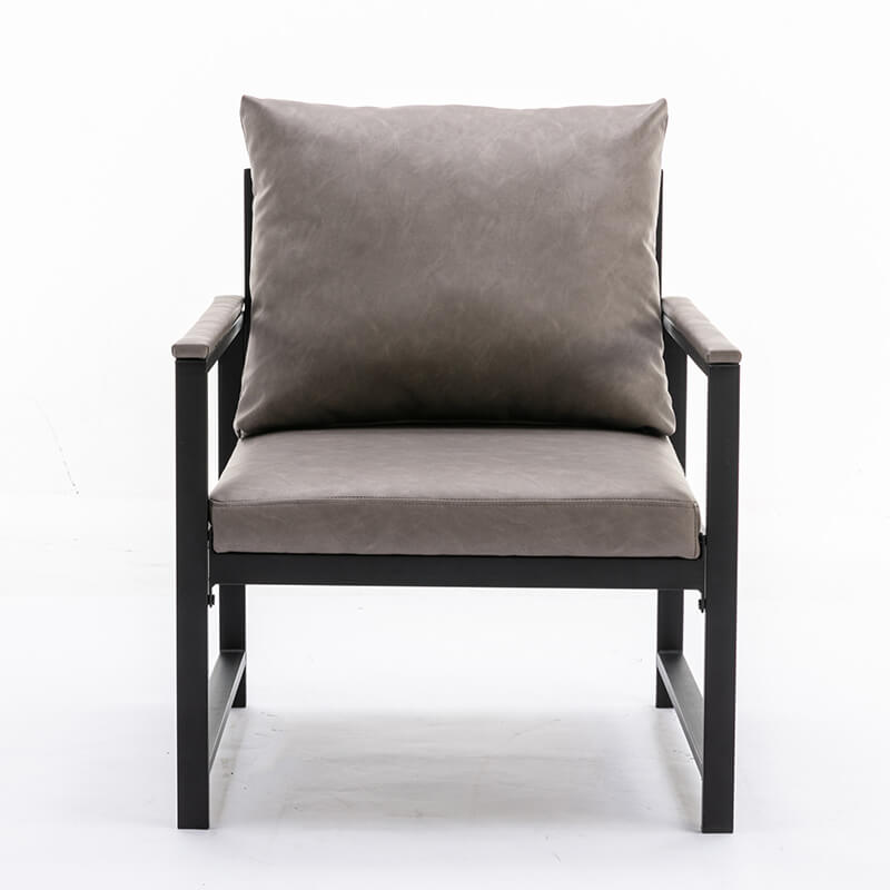 29" Modern Gray PU Leather Accent Chair with Padded Back and Black Powder Coated Metal Frame