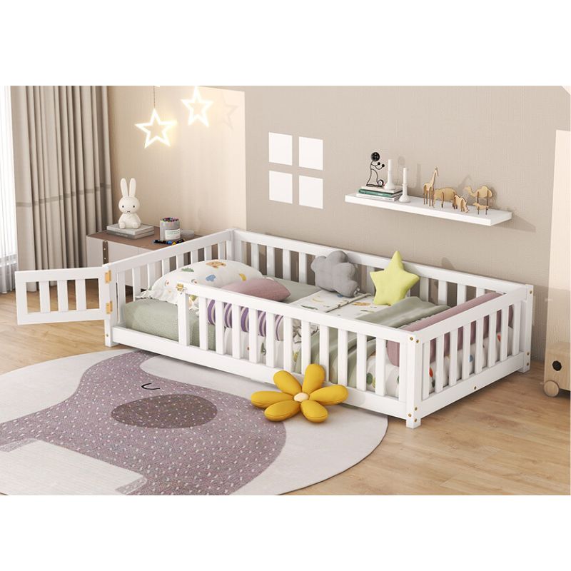 77.6" White Twin Size Bed Floor With Safety Guardrails For Kids