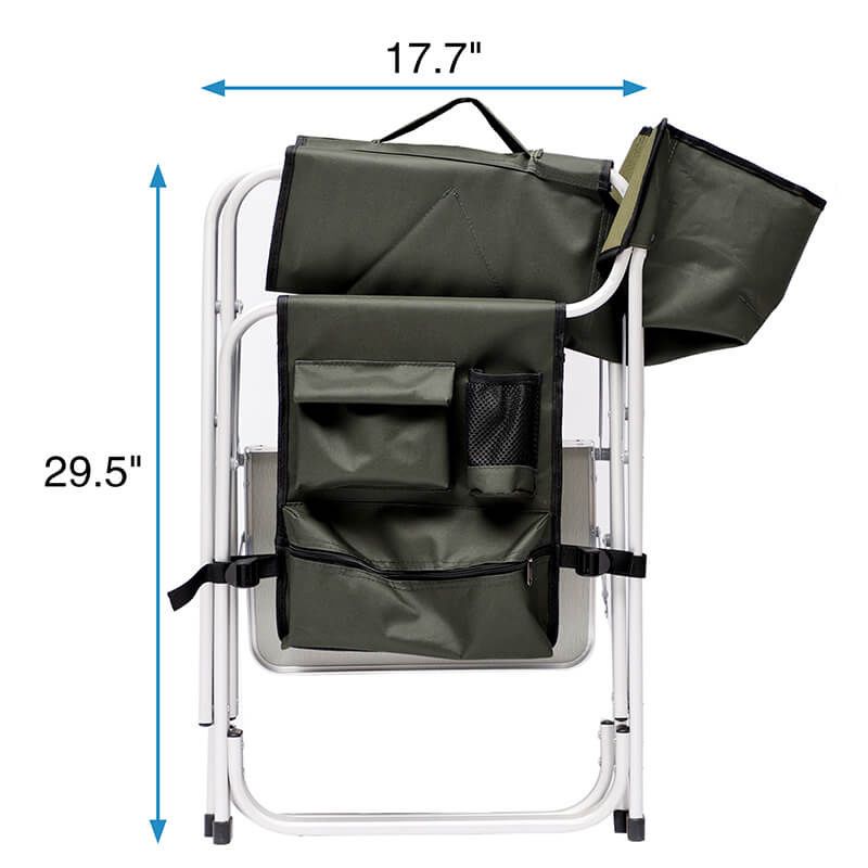 A dimension Image of our Green Padded Folding Outdoor 2-piece Chair with Side Table and Storage Pockets - 34.8" x 18.9"