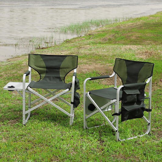 Green Padded Folding Outdoor 2-piece Chair with Side Table and Storage Pockets - 34.8" x 18.9"