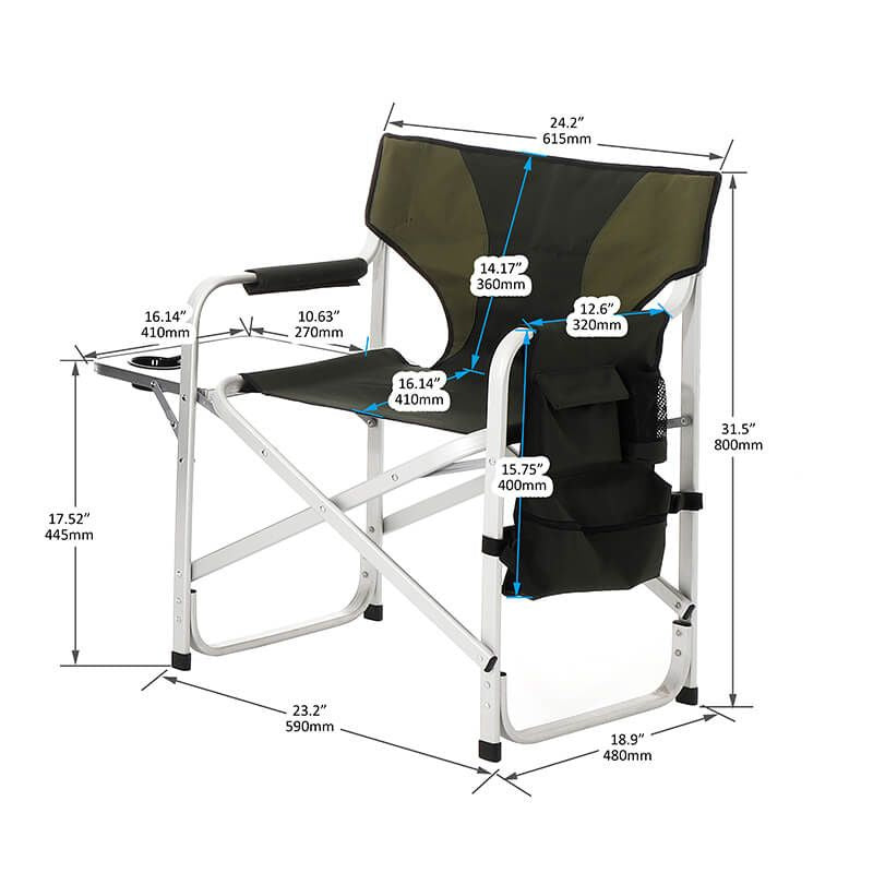 A dimension Image of our Green Padded Folding Outdoor 2-piece Chair with Side Table and Storage Pockets - 34.8" x 18.9"