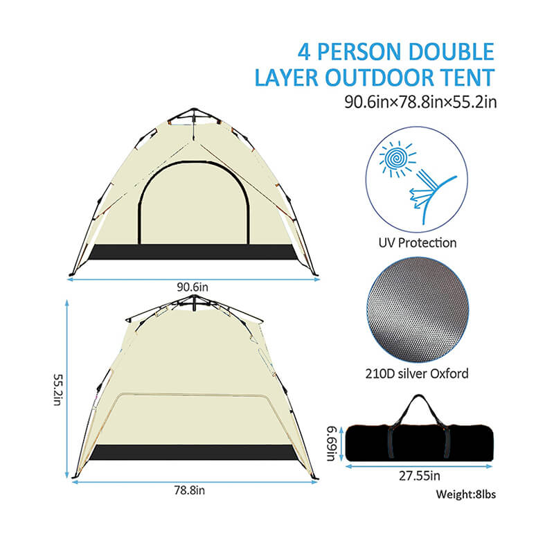 3-4 Person Beige Portable Folding Family Camping Dome Tent 