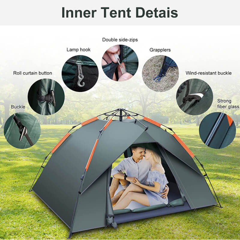 3-4 Person Gray Portable Folding Family Camping Dome Tent