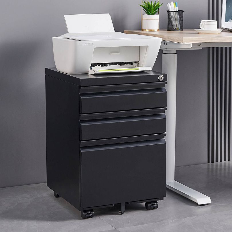 3-Drawer Mobile Metal Filing Cabinet with Lock