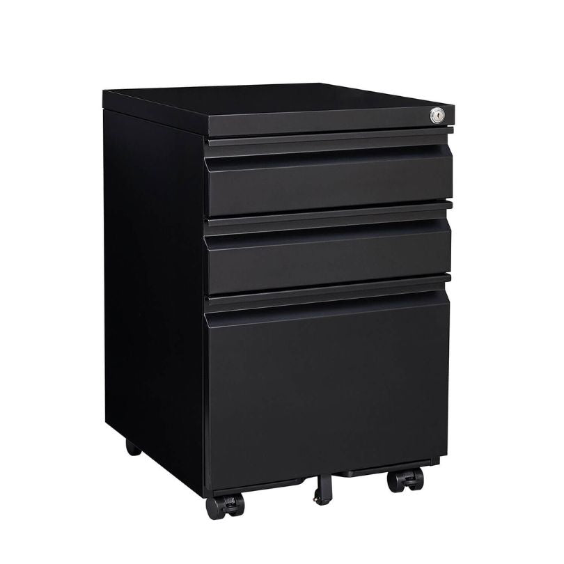 3-Drawer Mobile Metal Filing Cabinet with Lock