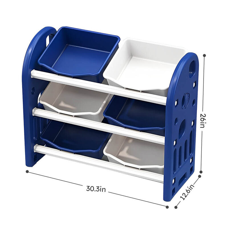 30.31" Navy-Blue Kids Toy Storage Organizer with 6 Bins