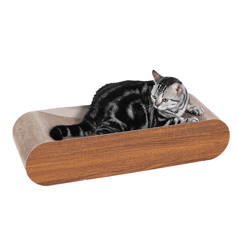 30" Brown Bone-Shaped Cat Scratcher Cardboard Lounge Bed with Recyclable Scratching Pad