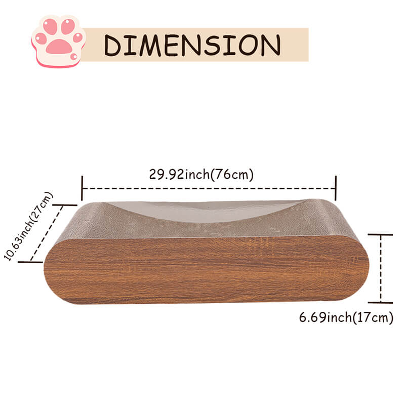 A dimension Image of our 30" Brown Bone-Shaped Cat Scratcher Cardboard Lounge Bed with Recyclable Scratching Pad