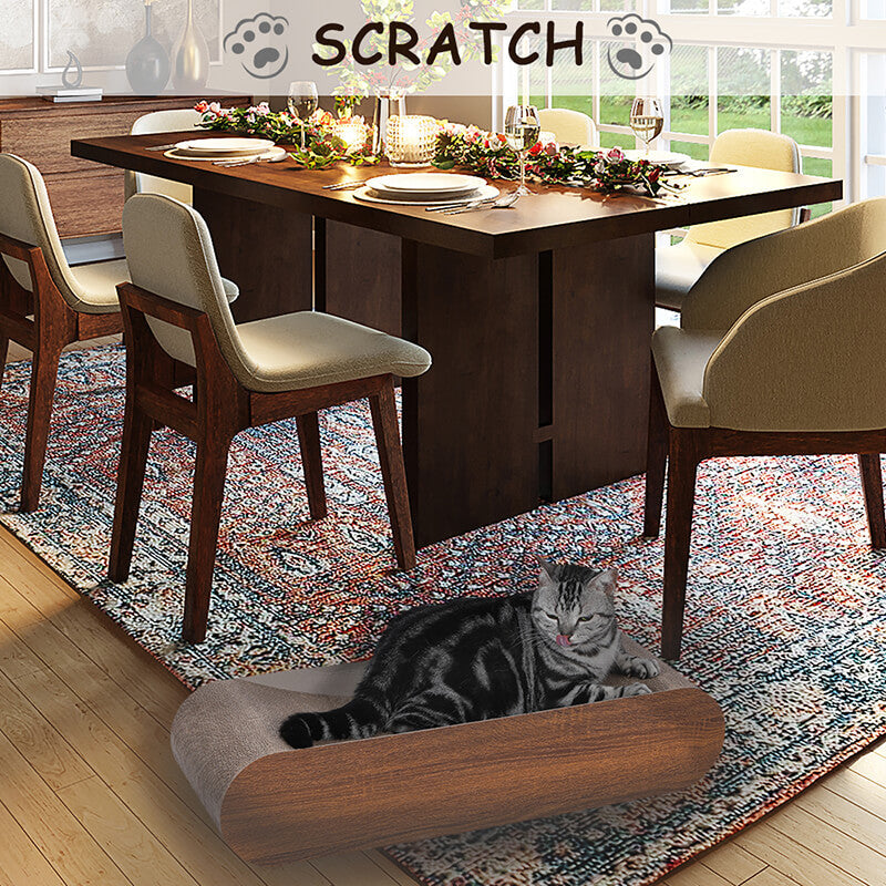 30" Brown Bone-Shaped Cat Scratcher Cardboard Lounge Bed with Recyclable Scratching Pad