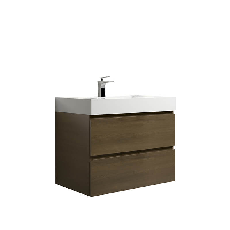 30" Dark Oak Floating Bathroom Vanity with White Sink & 2 Drawers