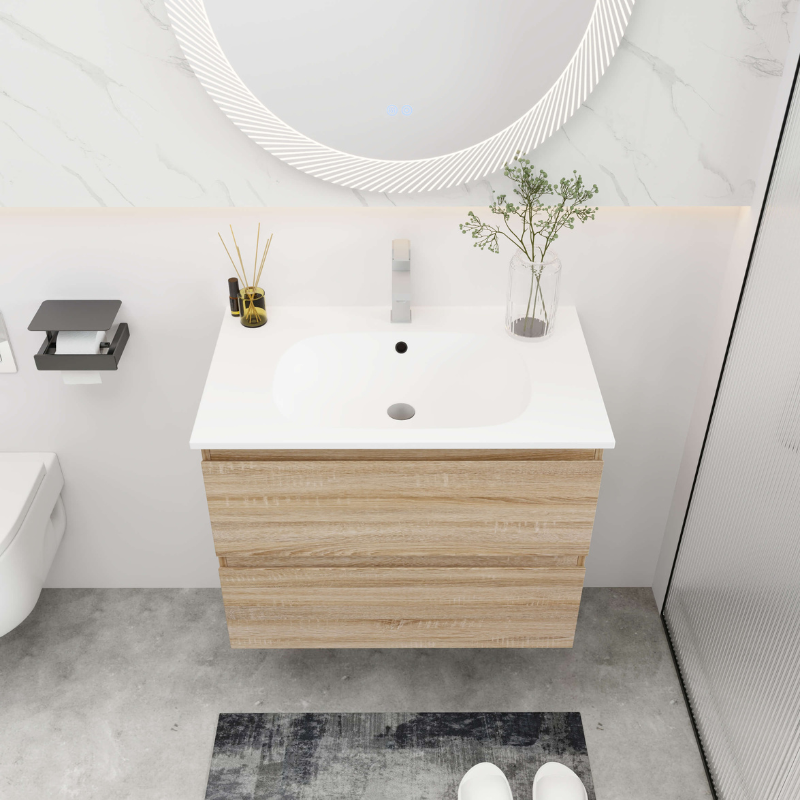 wooden Floating Vanity with White Gel Basin Top