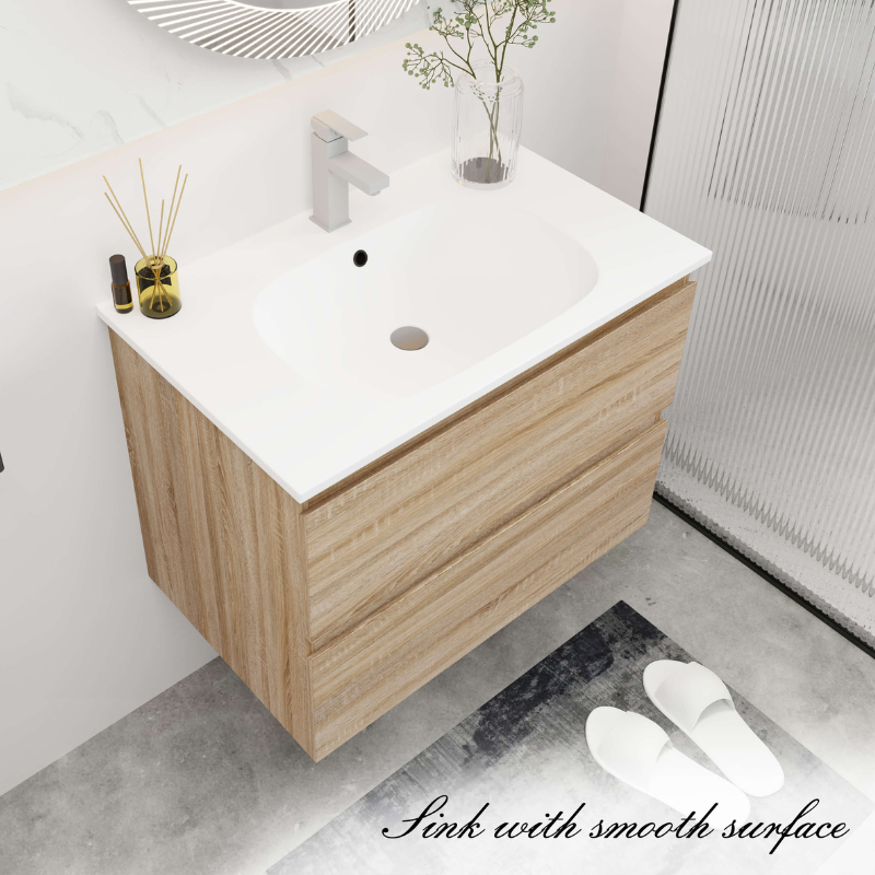 wooden Floating Vanity with White Gel Basin Top