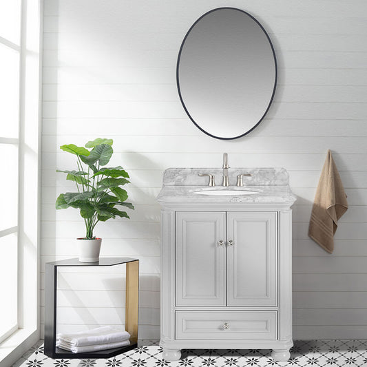 30" Gray Freestanding Bathroom Vanity with Carrara Marble Top