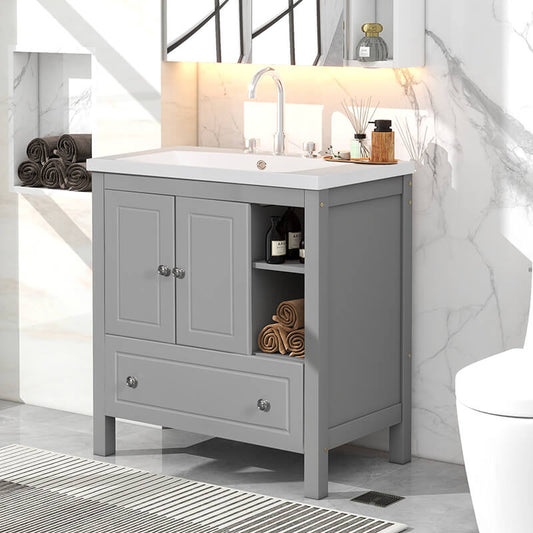 30" Gray Wooden Bathroom Vanity with Sink