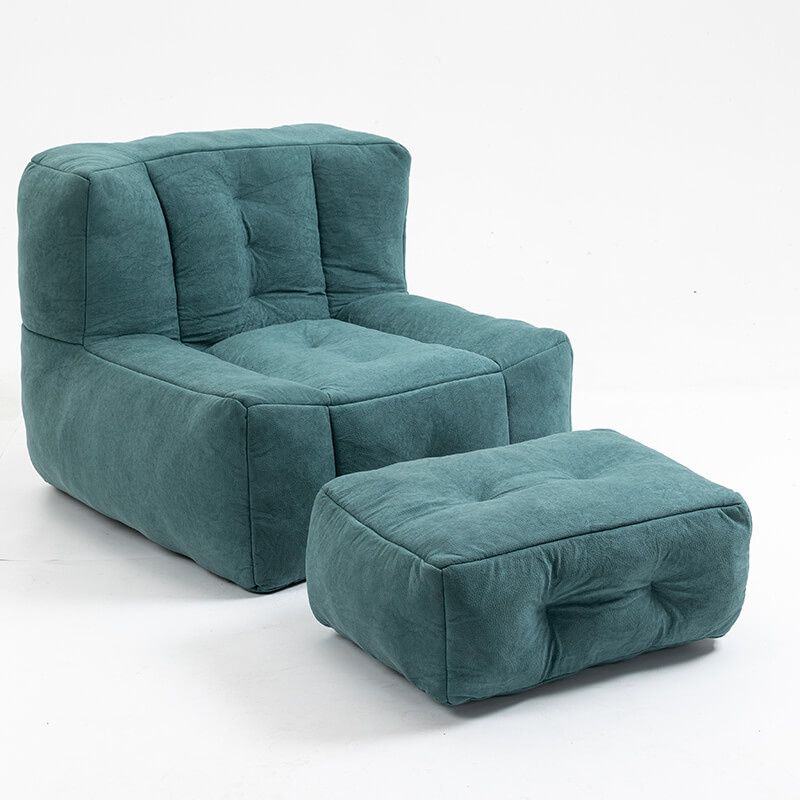 30" Green Fluffy Bean Bag Chair with Memory Foam and Ottoman