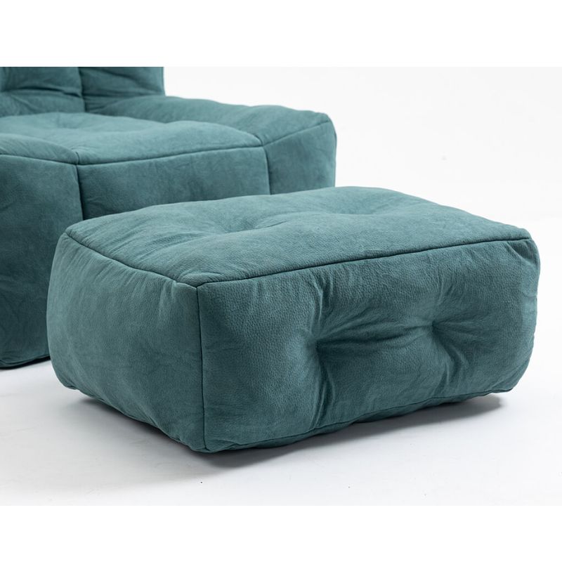 30" Green Fluffy Bean Bag Chair with Memory Foam and Ottoman