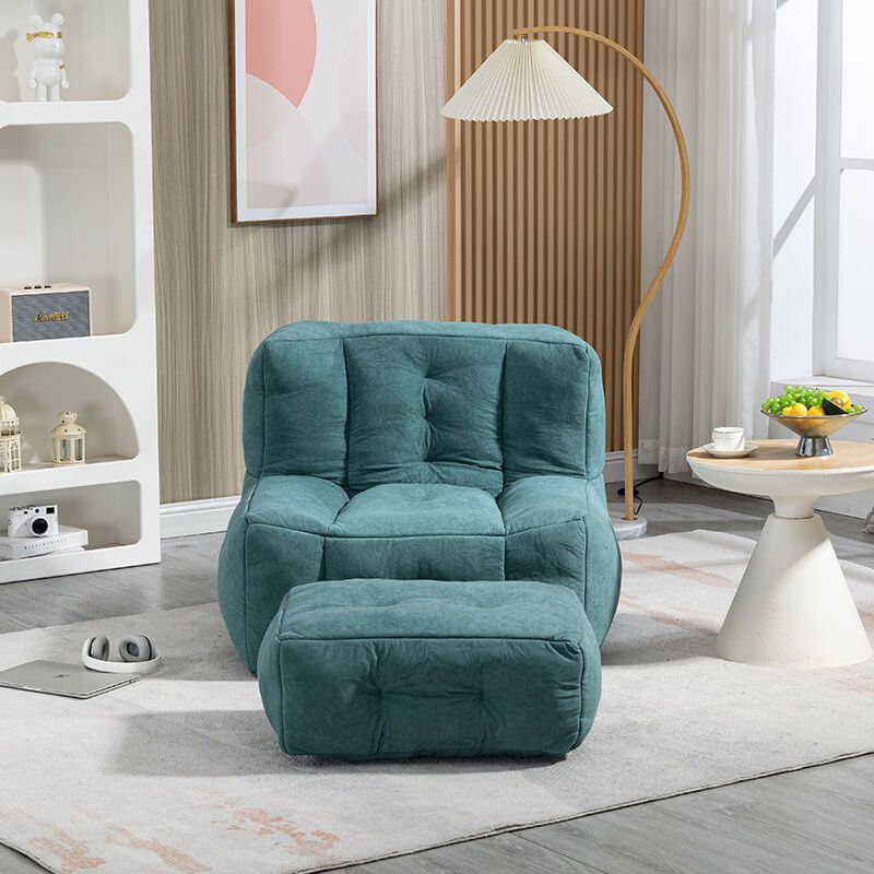 30" Green Fluffy Bean Bag Chair with Memory Foam and Ottoman