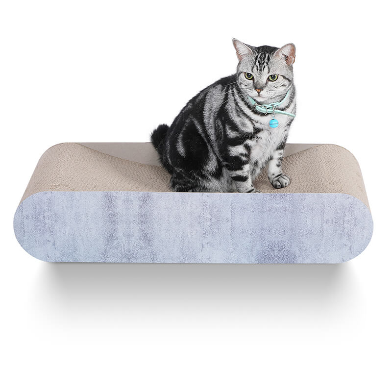 30" Grey Bone-Shaped Cat Scratcher Cardboard Lounge Bed with Recyclable Scratching Pad