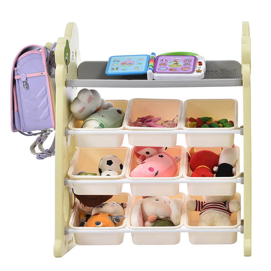 30" Light Green Multifunctional 4-Tier Kids Toy Storage Organizer with 9 Bins