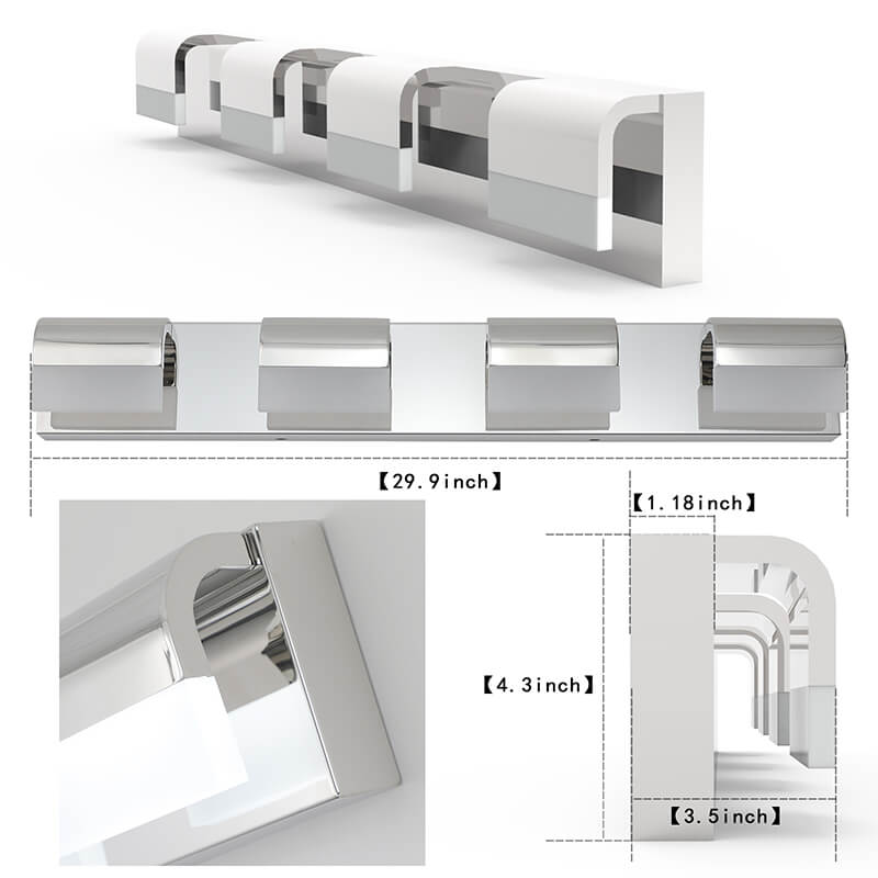 dimension Image of the 30" Modern 4-Light Chrome Bathroom Vanity LED Light