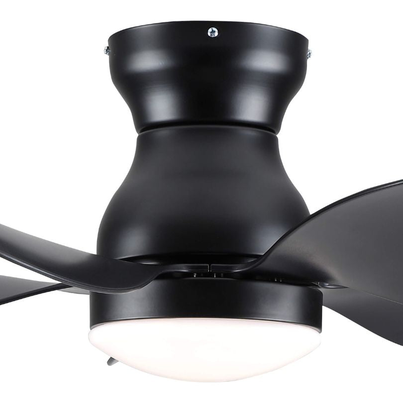 30" Modern Black Flush Mount Ceiling Fan with Light and 5 Blades