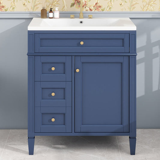 30" Modern Blue Freestanding Singe Sink Bathroom Vanity Cabinet with 2 Drawers and a Tip-out Drawer