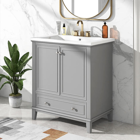 30" Modern Gray Freestanding Bathroom Vanity with Sink