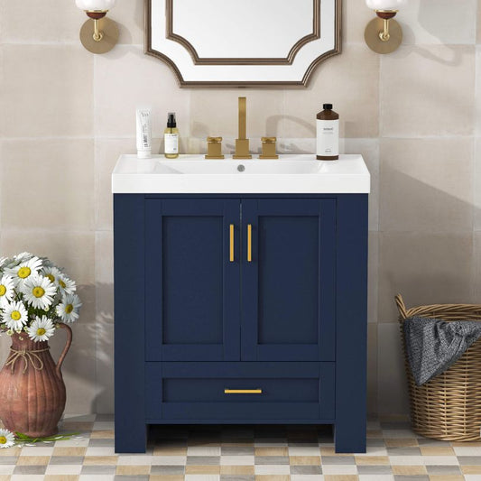 30" Navy Bathroom Vanity with Double-sided Shelf