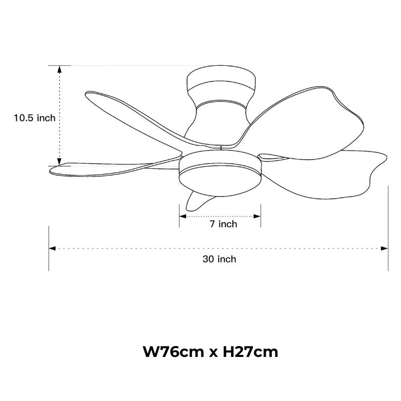 30" White Flush Mount Ceiling Fan with Light and 5 Blades