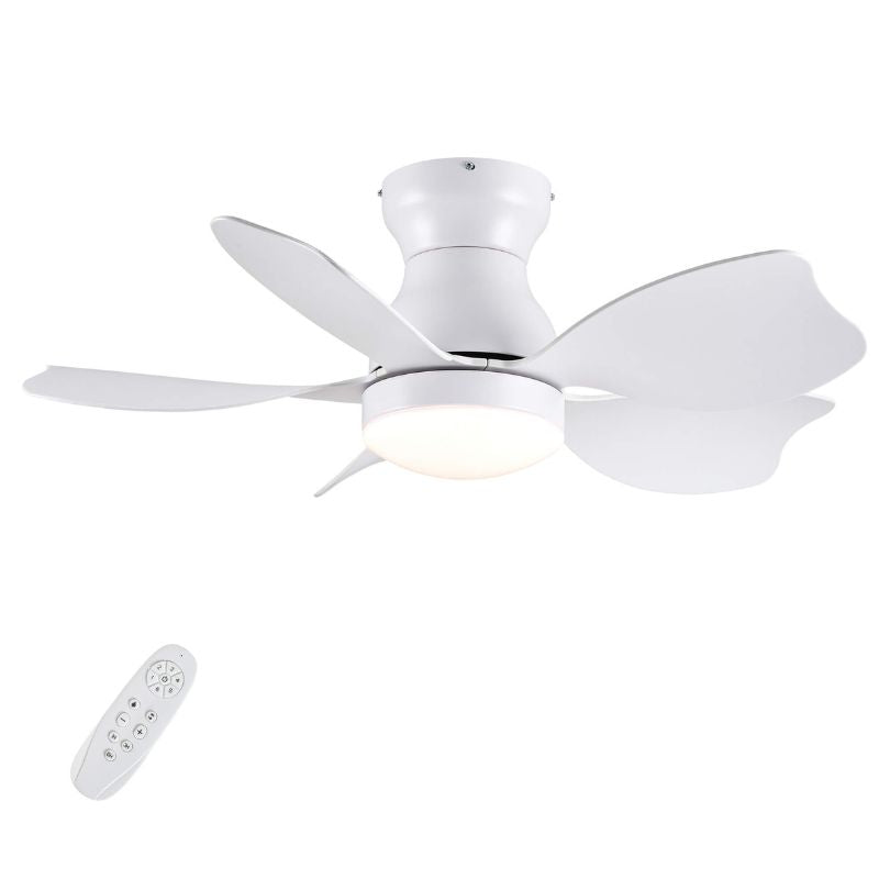 30" White Flush Mount Ceiling Fan with Light and 5 Blades