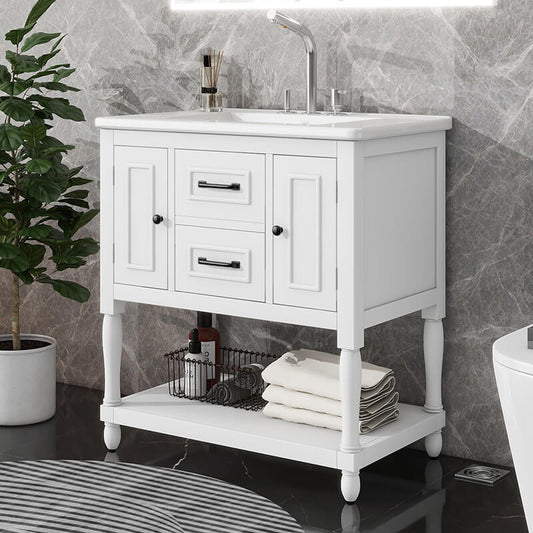 30" White Freestanding Bathroom Vanity with Ceramic Sink Top