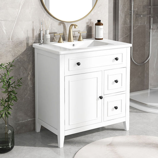 30" White Freestanding Bathroom Vanity with Sink Top