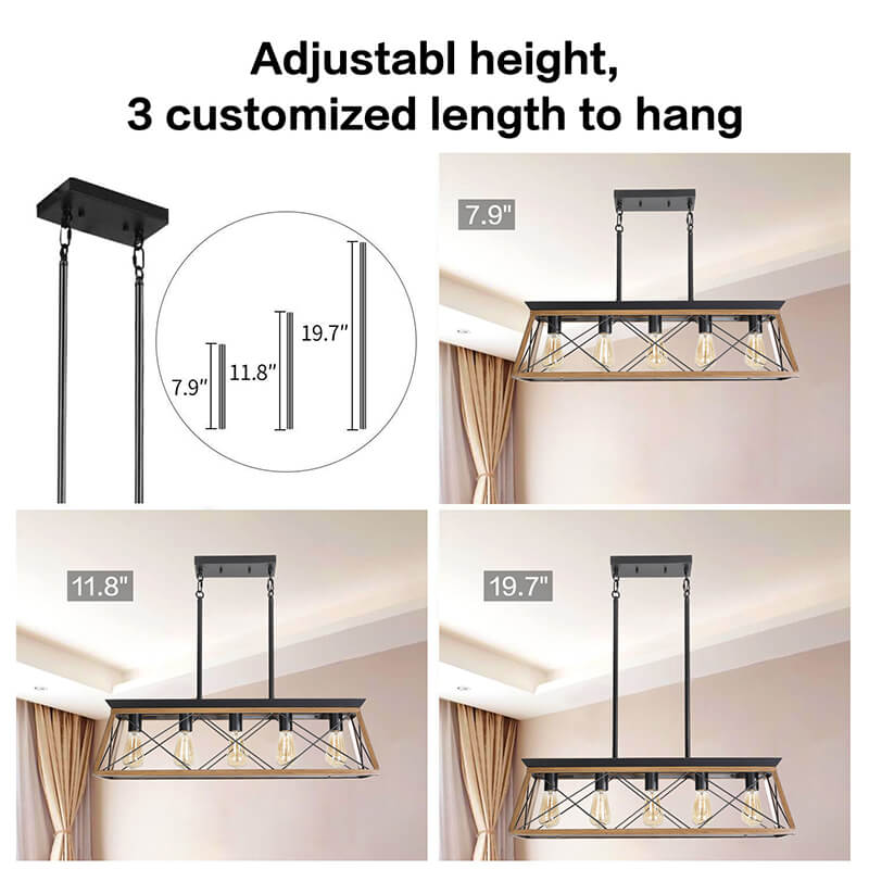 Adjustable height and 3 customizable length to hang