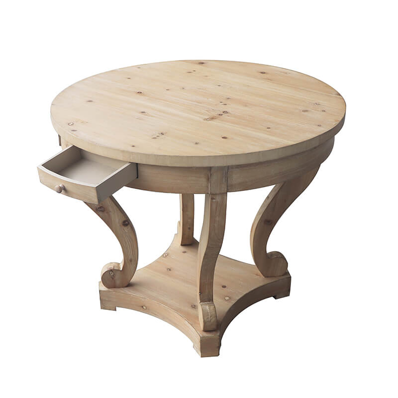 31.5" Farmhouse Curved Legs Natural Wood Round Table