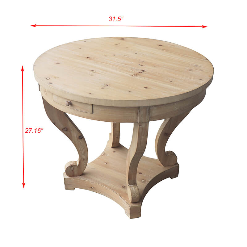 31.5" Farmhouse Curved Legs Natural Wood Round Table