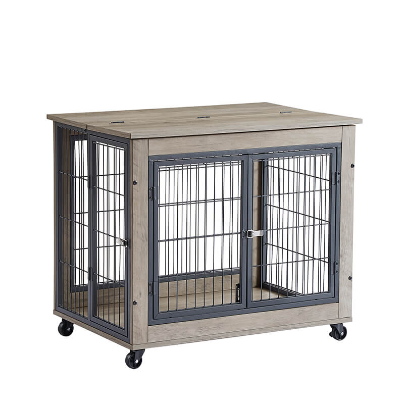 31.5 Gray Furniture-Style Dog Crate on Wheels