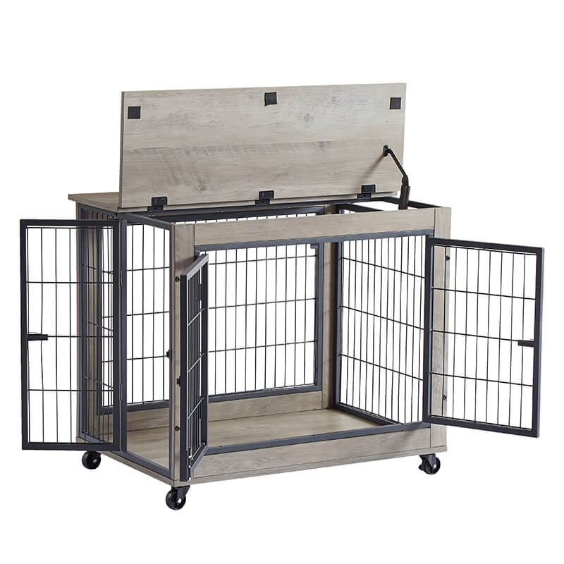 31.5 Gray Furniture-Style Dog Crate on Wheels